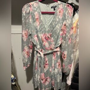 Express Green and Pink Floral Romper Dress